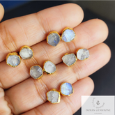 Raw Rainbow Moonstone Studs, Rainbow Moonstone Jewelry, Birthstone Earrings, Minimalist Crystal Jewelry, Boho Studs Earrings, Gift For Her